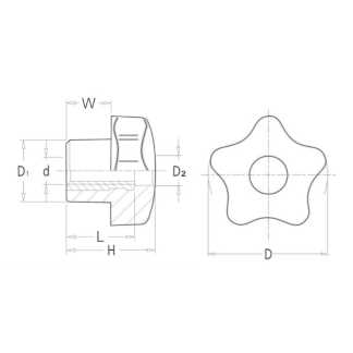 Рукоятки Woodwork звездообразные из усиленного нейлона с внутренней резьбой с крышкой