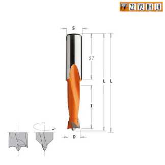Сверло HW для присадочного станка 4x27x57,5 Z=2+2 S=10x27 RH