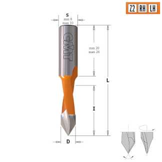 Сверло HW для присадочного станка 8x35x70 Z=2 S=10x26 LH