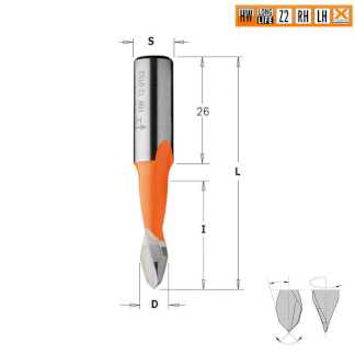 Сверло HW для присадочного станка 5x27x57,5 Z=2 S=10x26 LH