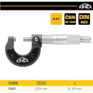 Микрометр внешний 0-25 мм, 0,01 мм, DIN 863 /Kinex/