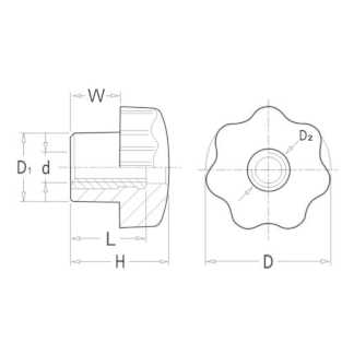 Рукоятки Woodwork/Вудворк звездообразные из твердого пластика с внутренней резьбой 
