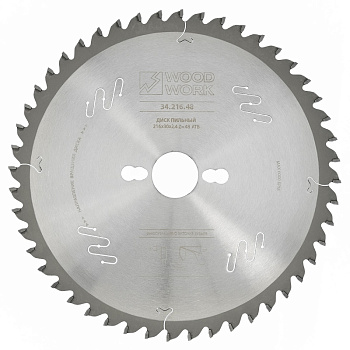Диск пильный для торцовочных станков 216x2,4/1,8x30 Z=60 A=-5 Профессионал Woodwork/Вудворк 34.216.48