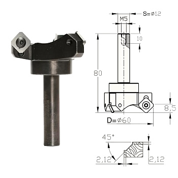 Фреза концевая с HM ножами D=60х8,5 S=12 Z=3 RH Megapolus 50.0021.01