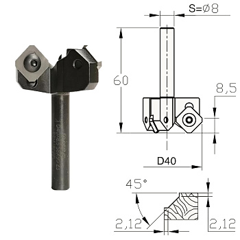 Фрезы Z3 для выравнивания поверхности со сменными ножами с 8-ю гранями 50.0019.01
