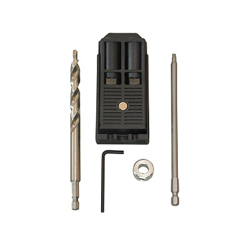 Комплектация: кондуктор сверлильный, ступенчатое сверло диаметром 9.52 мм, бита (квадратный шлиц), ограничительное кольцо, ключ шестигранный
