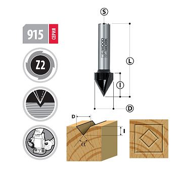 Фрезы V-образные для гравировки Z2 60° и 90° Серия 915 Woodwork